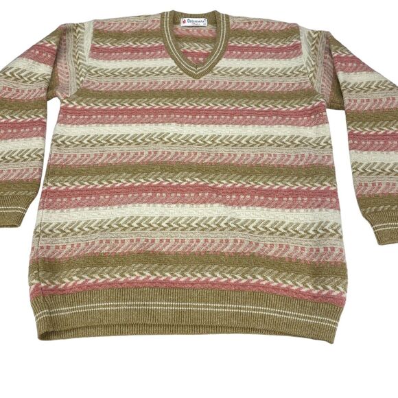Osterman Angora Sweater Mens Size 42 Multi Striped Wool Blend V Neck Pullover - Picture 7 of 10